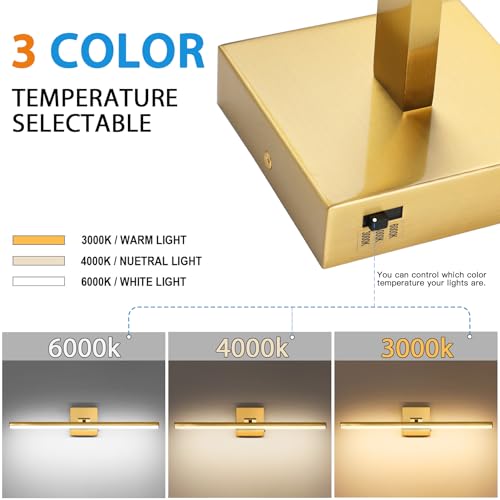 LED Bathroom Vanity Light, Modern Bathroom Light Fixture Over Mirror (3000K/4000K/6000K, Dimmable), Vanity Light Bar with Angle Adjustable, 24 Inch, Brass - color: Brass, size: 24 inch