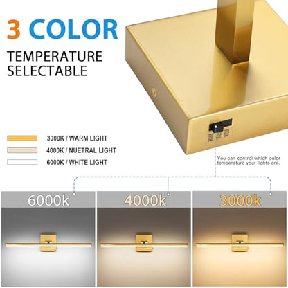 LED Bathroom Vanity Light, Modern Bathroom Light Fixture Over Mirror (3000K/4000K/6000K, Dimmable), Vanity Light Bar with Angle Adjustable, 24 Inch, Brass - color: Brass, size: 24 inch
