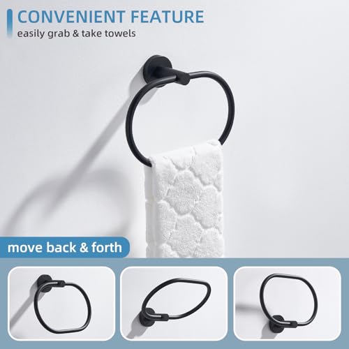 Angle Simple Bathroom Hand Towel Holder, Swivel Towel Ring, Matte Black | Rustproof SUS304 Stainless Steel, Smooth Rotation, Modern Oval Washcloth Hanger for Kitchen Vanity Sink, Screw Wall Mount - color: Oval - Matte Black
