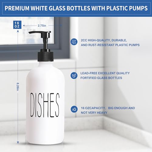COHOSEGE 16 Oz Glass Soap Dispenser Set 2 Pack for Kitchen Sink,Contains Hand and Dish Soap Dispenser,White Kitchen Utensils - color: White