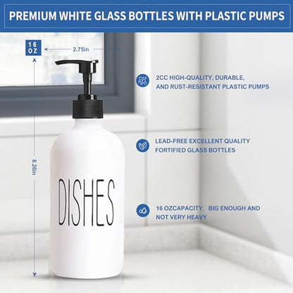COHOSEGE 16 Oz Glass Soap Dispenser Set 2 Pack for Kitchen Sink,Contains Hand and Dish Soap Dispenser,White Kitchen Utensils - color: White