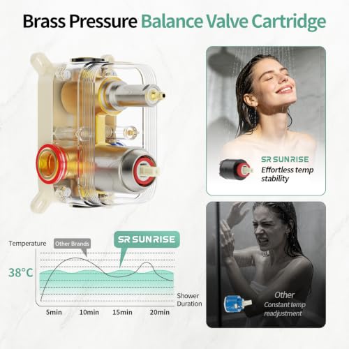 SR SUN RISE 12" Shower Faucet Set with Shower Slide Bar,Brushed Nickel | High Pressure Shower Head,6-Spray Setting,16"Adjustable Shower Slide Bar,Soild Brass,Wall Mount,Included Valve and Trim Kit - color: Brushed Nickel