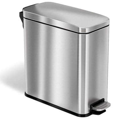 iTouchless 3 Gallon Small Wastebasket for Bathroom with Lid, Deodorizer, Soft-Step Stainless Steel Slim Garbage Bin, 12 L Silver Small Trash Can, Step Pedal, Fingerprint-Proof for Powder Room & RV - color: Brushed Silver