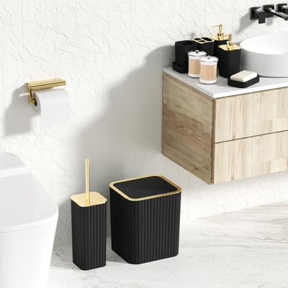 XLHOMO Bathroom Accessories Set - Gorgeous Black Bathroom Set, 10PC Bathroom Accessory Set, Toilet Brush, Trash Can, Qtip Holder & Soap Dispenser - size: Bath Set, style: Black&Gold