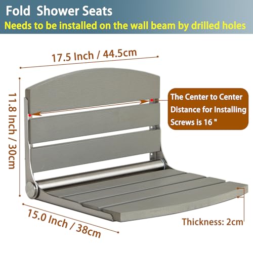 17.5" Folding Shower Seat Wall Mounted,Foldable Shower Bench,Fold Down Shower Seat,Folding Shower Seat Bench,Wall Mount Shower Seat Bench Chair (Grey) - color: Grey