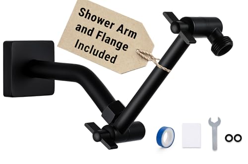 G-Promise 6 Inch Shower Extender with 6 Inch Arm and Flange(Matte Black) | Solid Brass Construction, Height and Angle Adjustable, Standard Connection Thread, All Installation Tools Included - color: Matte Black, style: 6 Inch
