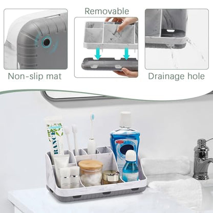 GFWARE Marble Bathroom Countertop Organizer - Detachable 7 Slots Kids Electric Toothbrush and Toothpaste Holde Drainage for Bathroom Accessories Organization Counter Vanity Storage, Grey | Detachable 7 Slots Kid Electric Toothbrush and Toothpaste Holder,