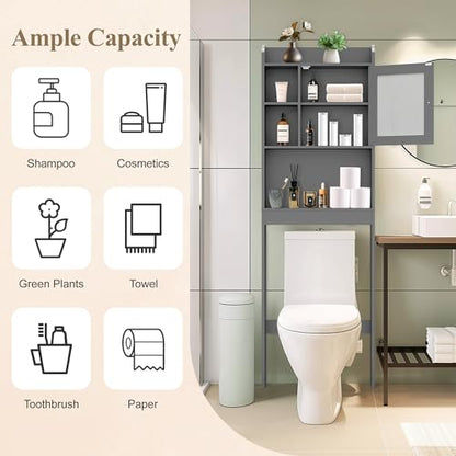 ZENY Over The Toilet Storage Cabinet, Bathroom Organizer with Adjustable Shelf and Double Doors, Freestanding Bathroom Space Saver Toilet Rack (Gray) - color: Grey