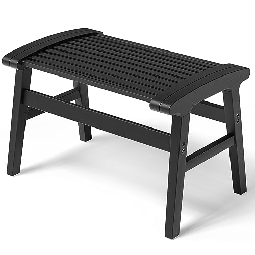 Shower Chair for Insider Shower, Bamboo Shower Bench with Big Soft Surface Waterproof Nonslip Shower Stool for Elderly Disabled, Sturdy Shower Seat 350 lbs Capacity for Bathroom, Living Room (Black) | Bamboo Strip Design, Comfort Sitting Experience, Sturd
