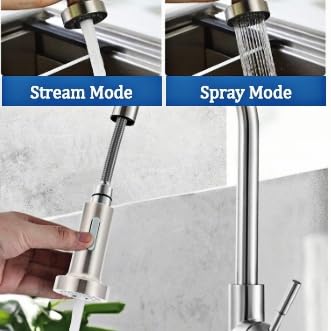 SEIDO Kitchen Faucet Sprayer Head Replacement, 3-Function Sink Sprayer Replacement, Pull Down Kitchen Faucet Head with G1/2(13/16 inch) Male Thread, Brushd Nickel Kitchen Sink Aerators