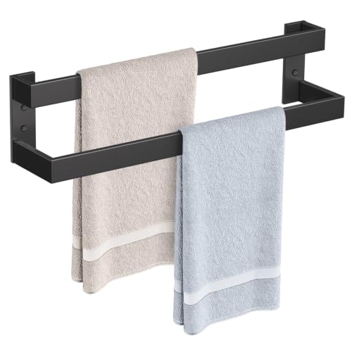 Double Towel Bar,Towel Holder for Bathroom Stainless Steel Towel Rack Wall-Mounted Bathroom Towel Bar 24-Inch Bathroom Hardware Accessories,Matte Black - color: Matte Black, size: 24inch