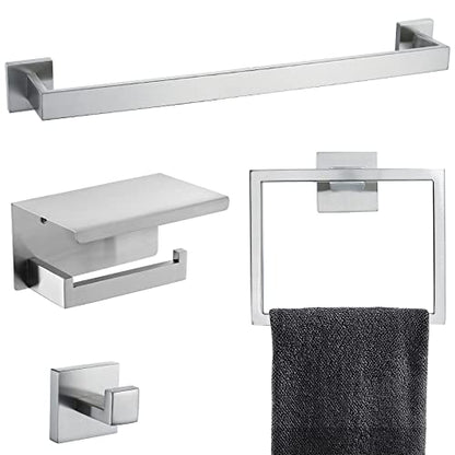 Brushed 4-Piece Bathroom Hardware Set Premium Stainless Steel Bath Towel Bar Sets Wall Mounted Bathroom Toilet Paper Holder with Shelf Set, 23.6 Inch - color: Brushed Nickel, size: 4-Pieces Set-B