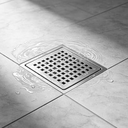 Square Shower Floor Drain, Matte Black Finish, Grid Pattern Strainer Cover (Brushed, Grate) - color: Brushed