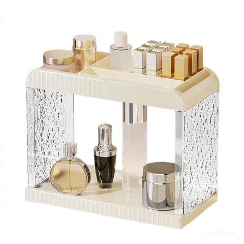 Bathroom Countertop Organizer, 2 Tier Makeup Storage Counter Shelf, Perfume Stand Vanity Holder Skincare Cosmetic Lipstick Dresser Office Tray for Bedroom Living Room Dressing Table, Acrylic - color: White 1 - Acrylic