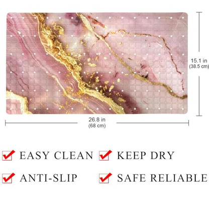Bath Tub Shower Mat, Washable Bathtub Floor Mats, Suction Cups and Drain Holes to Keep Tubs Clean, Soft on Feet, Bathroom Essentials, 26.8x15.1 Inch, Pink Marble Texture - color: Multi 8