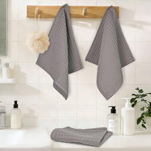 Cleanbear Gray Waffle Wash Cloths 6 Pack Quick Dry for Bathroom Travel | 100% Cotton 13x13 Inches Soft Absorbent Washcloths for Face Body Guest Bathroom Gym Bag Modern Life - color: Gray