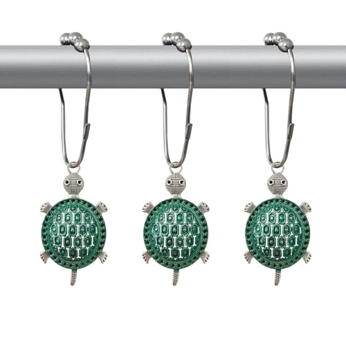 Teal Sea Turtles Shower Curtain Hooks Stainless Steel Decorative Shower Curtain Rings for Ocean Beach Bath Rust-Resistant Shower Hooks for Shower Curtain or Liner Pack of 12 (Teal Turtle) - size: Teal turtle