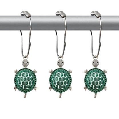 Teal Sea Turtles Shower Curtain Hooks Stainless Steel Decorative Shower Curtain Rings for Ocean Beach Bath Rust-Resistant Shower Hooks for Shower Curtain or Liner Pack of 12 (Teal Turtle) - size: Teal turtle