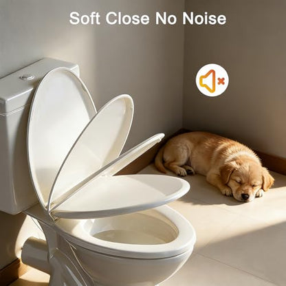 Toilet Seat Elongated Almond, 18.5 x 14.2 Inch, Slow Close, Bottom-Mount Design, Fits 2-Piece Toilets, Durable & Easy to Install, PP Material Safe and Durable - color: Almond, size: Elongated 18.5inch
