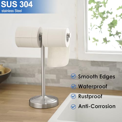 RUMOSE Brushed Nickel Hand Towel Holder Stand Countertop Towel Rack | 13 Inch Bathroom Kitchen Vanity T-Shape Towel Stand Free Standing Stainless Steel Towel Bar Towel Ring - color: Brushed Nickel