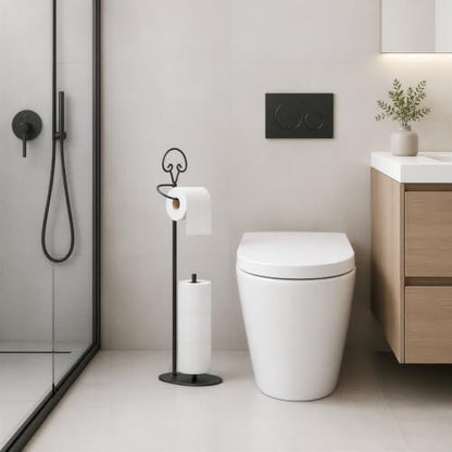 Toilet Paper Holder Stand with Dispenser,Free Standing, Classic,Black | Rustproof,Holds 4 Mega Rolls, Anti-Slip Base, Easy Grip Top,Raised Waterproof Base,Minimalistic Toilet Paper Storage Solution
