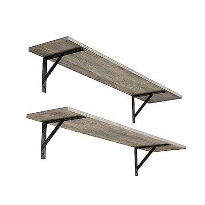 Long Wall Shelves, 31.5" Wall Mounted Shelves with Metal Brackets | Floating Book Shelves, Set of 2, Easy Assembly, Max Load 22lbs, Wall Storage Ledges, Living Room/Bathroom/Bedroom, Gray Wash - color: Grey Wash, size: 31.5 Inch