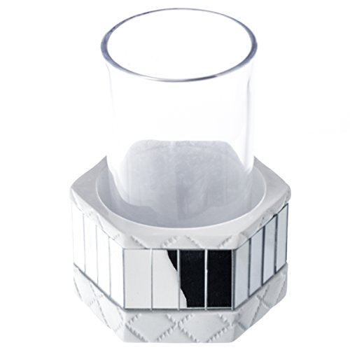 Creative Scents Quilted Mirror White 4 Piece Resin Bathroom Accessories Set | Includes Soap Dispenser, Toothbrush Holder, Tumbler Cup & Soap Dish - style: 4 Piece Set