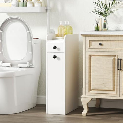 Giantex Slim Bathroom Storage Cabinet, Space-saving Toilet Side Cabinet with Slide-out Drawers on 3 Wheels, Freestanding Narrow Toilet Paper Holder for Living Room, Laundry Room, Compact Space (White) - color: White