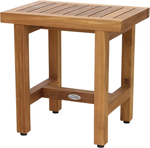 AquaTeak Spa Lotus 18" Teak Shower Bench & Premium Teak Oil | Durable, Water-Resistant Teak, Shower Chair & Shaving Foot Rest, Indoor/Outdoor Use - size: B. Bench w/ Teak Oil