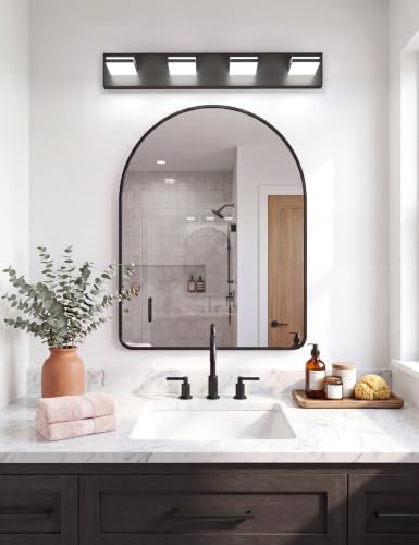VOLISUN Modern 30-Inch Black Bathroom Vanity Light Fixtures, 4-Light, Cool White LED, Wall Mount, Touch Control - color: Matte Black-6000K, size: 30-Inch