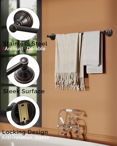 Towel Bar 24inch, Stainless Steel Bathroom Towel Rack Wall Mounted, Heavy Duty Towel Rod, Towel Holders for Bathroom, Kitchen (Oil Rubbed Bronze) - color: Oil Rubbed Bronze
