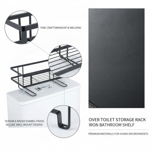 Over Toilet Storage Rack, Iron Bathroom Shelf with Baked Enamel Finish, Wall Mounted Vertical Organizer for Small Bathrooms, 13-Inch Width (1 PC) - color: Black