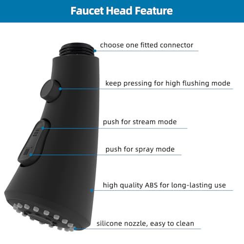 Curve Kitchen Faucet Sprayer Head Compatible with Kohler, Matte Black | NSF/ANSI/CAN 372 Certified, 14 Adapter Kit for Universal Fit Use, 3 Function Pull Down Sink Faucet Spray Head Replacement - color: Matte Black, style: Curve Design