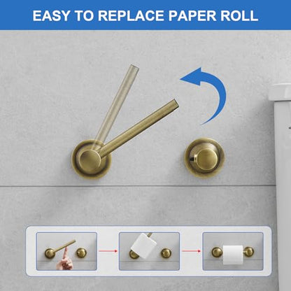 RUMOSE Pivoting Toilet Paper Holder and Hand Towel Ring, Antique Brass | Wall Mount, Bathroom Hardware Accessories 2 PCS Set, Toilet Tissue Roll Holder & Towel Hanger, Rustproof, Stainless Steel - color: Antique Brass