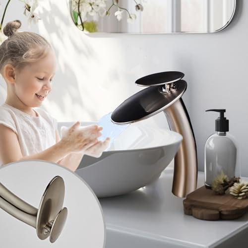 Brushed Nickel Waterfall Bathroom Faucet Tall Body and Pop Up Drain - color: Brushed Nickel, size: Tall Body