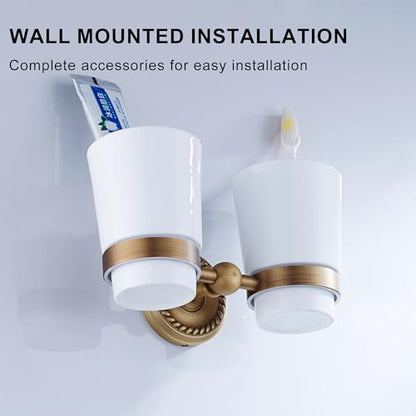 Antique Bronze Double Toothbrush Holder for Bathroom Tumble Holder Wall Mounted - color: Double Toothbrush Holder