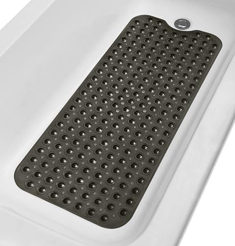 Extra-Long Non-Slip Bathtub & Shower Mat 39”x16” (Smooth/Non-Textured Tubs Only) Safe, Clean, Machine-Washable, Superior Grip&Drainage, Vinyl, Transparent Black - color: Transparent Black, size: 39" x 16" (Rectangular)