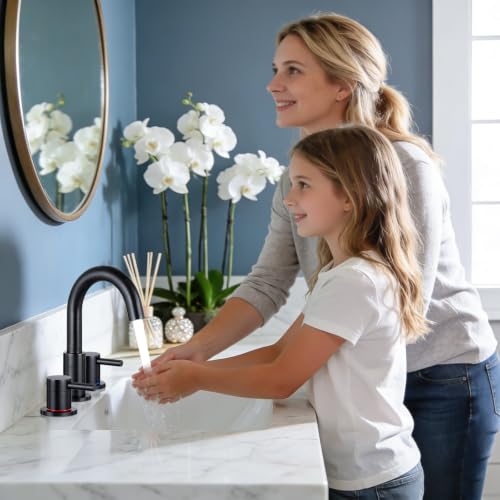 FGKQ 3-Hole 2-Handle Widespread Bathroom Sink Faucet, Oil Rubbed Bronze | Stainless steel, pop-up drain included, 360°swivel spout, for vanity sink 3-hole mount, 8-in widespread - color: Oil Rubbed Bronze