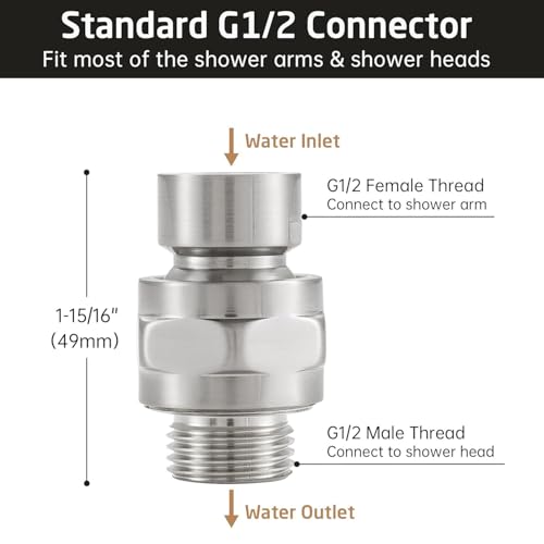 Shower Connector Ball Joint Shower Head Swivel Ball Adapter Brass Adjustable Shower Arm Extension Universal Component Brushed Nickel - color: Brushed Nickel