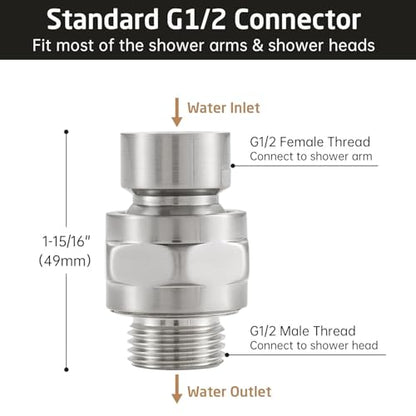 Shower Connector Ball Joint Shower Head Swivel Ball Adapter Brass Adjustable Shower Arm Extension Universal Component Brushed Nickel - color: Brushed Nickel