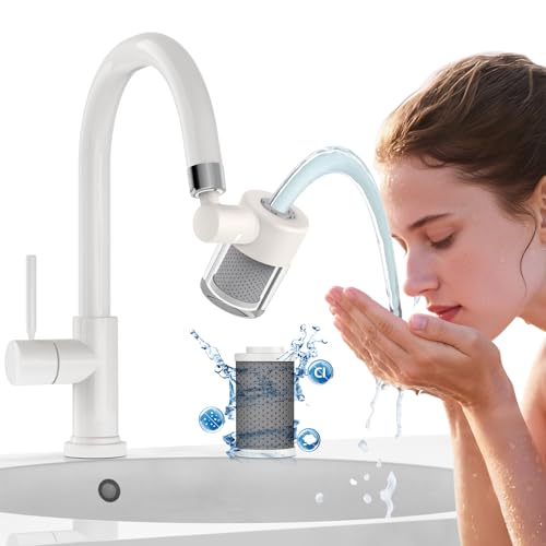 CECEFIN Sink Faucet Water Filters for Bathroom Kitchen, 99% Reduce Chlorine | NSF/ANSI/CAN 372 Standard,720 Swivel Faucet Mount Water Filtration System, 2-Mode Spray, Lasts 528 Gallons Tap Water Purifier - color: H- White-Faucet water filter