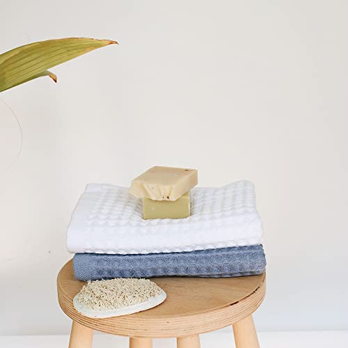 Waffle Hand Towel – 100% Turkish Cotton, Quick-Dry, Soft and Absorbent Bathroom Towel (Denim) - color: Denim, size: Hand Towel (1 Piece)