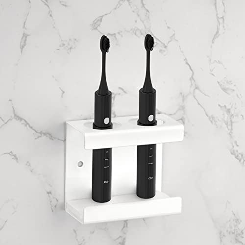 Electric Toothbrush Holder Wall Mount 2-Slot, White | Adhesive or Wall Screws Install, Stainless Steel, Fits Handles Under 1.38 in Diameter - color: White, size: 2-Slot