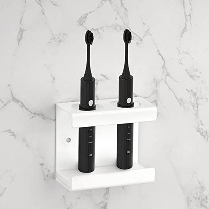 Electric Toothbrush Holder Wall Mount 2-Slot, White | Adhesive or Wall Screws Install, Stainless Steel, Fits Handles Under 1.38 in Diameter - color: White, size: 2-Slot