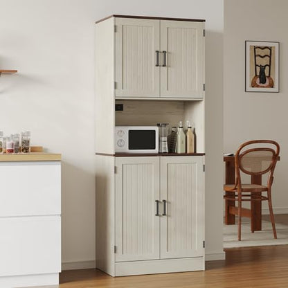 MHOM 71" Tall Pantry Cabinet with Charging Station, Farmhouse Kitchen Hutch with Adjustable Shelves, Modern Kitchen Pantry Storage Cabinet for Dinning Room & Living Room, Antique Oak - color: Oak