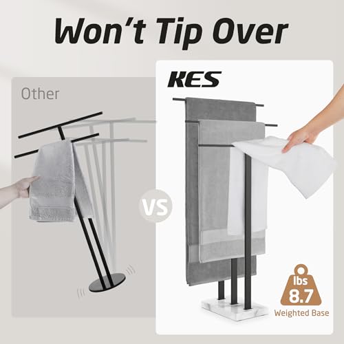 KES Standing Towel Rack with Marble Base, 3-Tier, Matte Black, 36-Inch | 18/8 Stainless Steel, 8.23 Lbs Weighted Base, Anti-Slip Pads, No Drilling Assembly, Freestanding Holder For Bathroom - color: Black