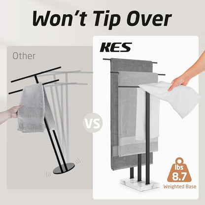 KES Standing Towel Rack with Marble Base, 3-Tier, Matte Black, 36-Inch | 18/8 Stainless Steel, 8.23 Lbs Weighted Base, Anti-Slip Pads, No Drilling Assembly, Freestanding Holder For Bathroom - color: Black