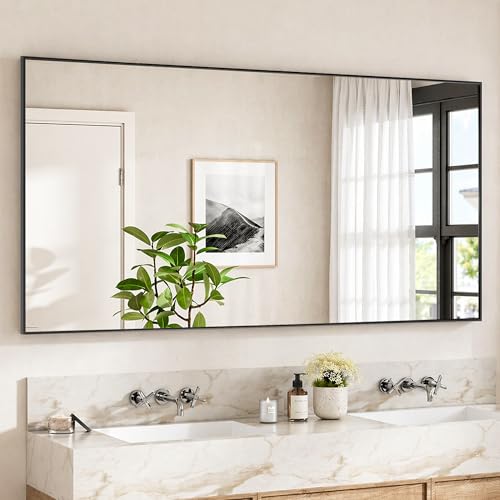 30" x 60" Matte Black Wall Mirror for Bathroom, 60" x 30" Extra Large Metal Framed Decor, Horizontal/Vertical Accent Mirror for Gym & Double Vanity - color: Black, size: 60"L x 30"W