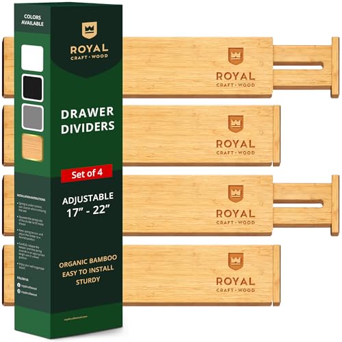 Bamboo Drawer Dividers Organizers, Adjustable Drawer Separator Splitters, 17–22 Inches Expandable Drawer Divider Organizer for Large Utensils, Kitchen, Bedroom, Dresser & Office Drawers 4-Pack - color: Natural