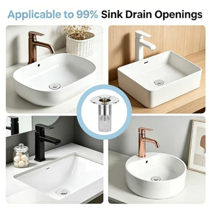 2PCS Bathroom Sink Drain Strainer, Pop-up Stopper Hair Catcher with Stainless Steel Filter Basket, Universal Replacement Drain Plug for Bathroom Sinks